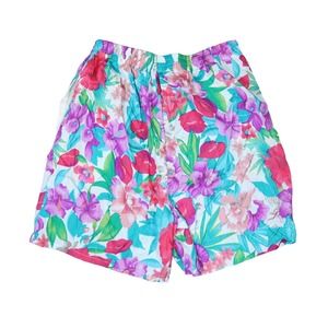 Vintage white purple multicolor floral print swim shorts XL